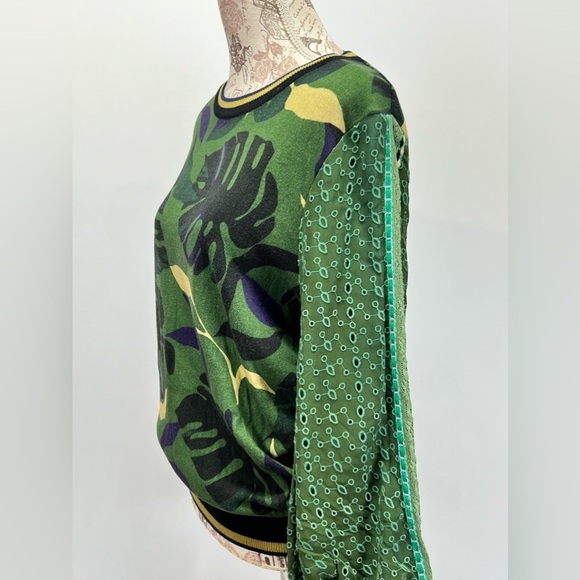 BLANK LONDON for ANTHROPOLOGIE Green and black Monstera knit sweater size S - Picture 7 of 16